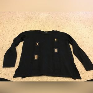 FENG CHEN WANG WOMENS SZ M WOOL SWEATER BLACK W GOLD ACCENTS DESIGNER